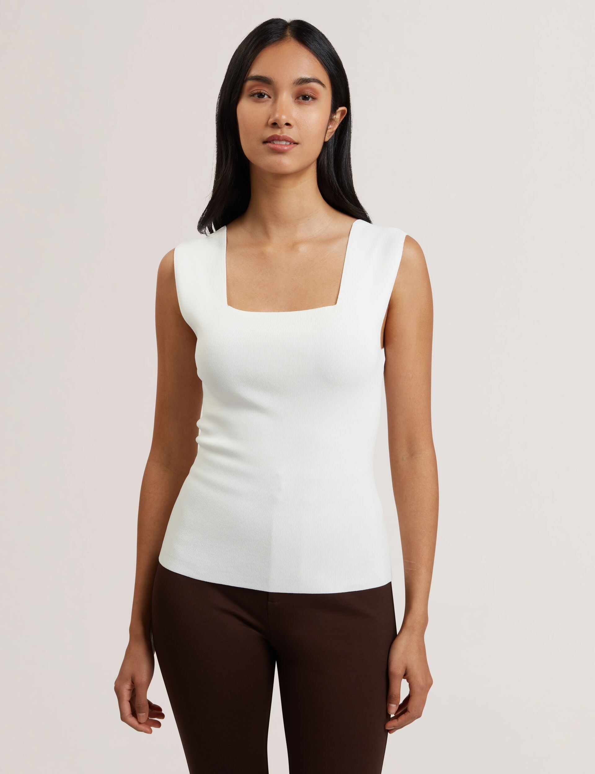 Binkkii Square Neck Sleeveless Knitted Top Ivory