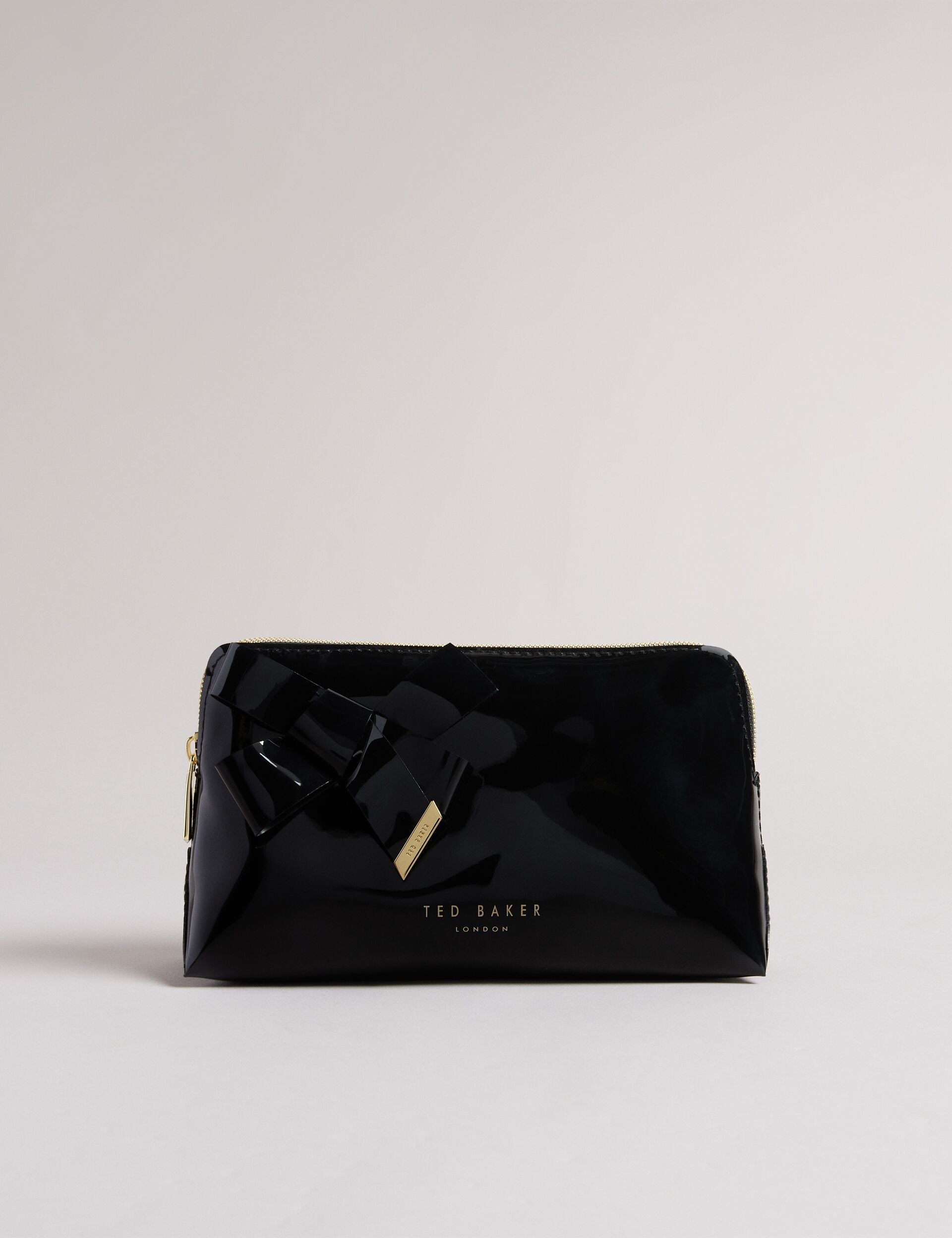 Nicolai Glossy Bow Embellished Makeup Bag Black
