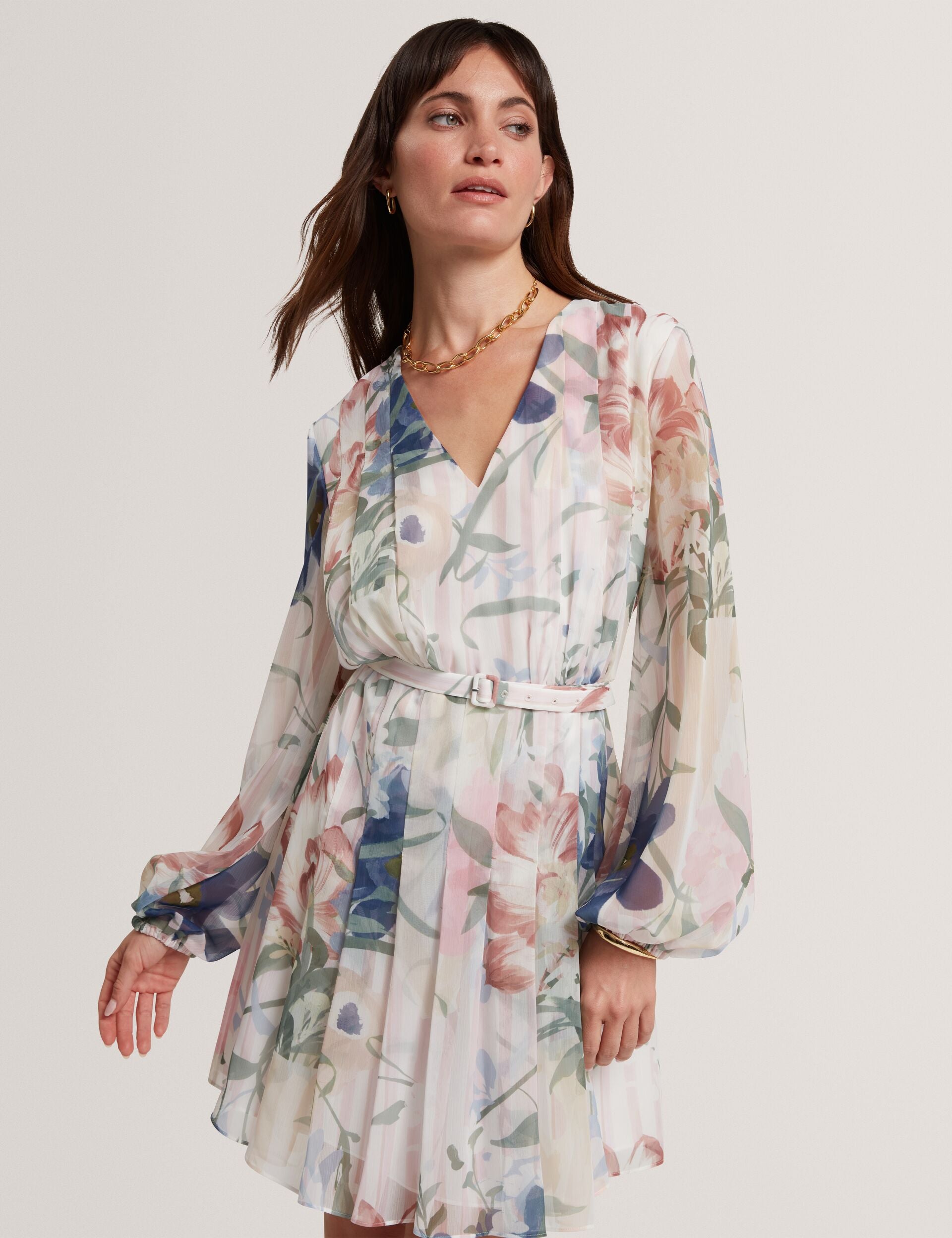 ted baker grey floral dress MALMIA Pleated Long Sleeve Mini 9-11 years