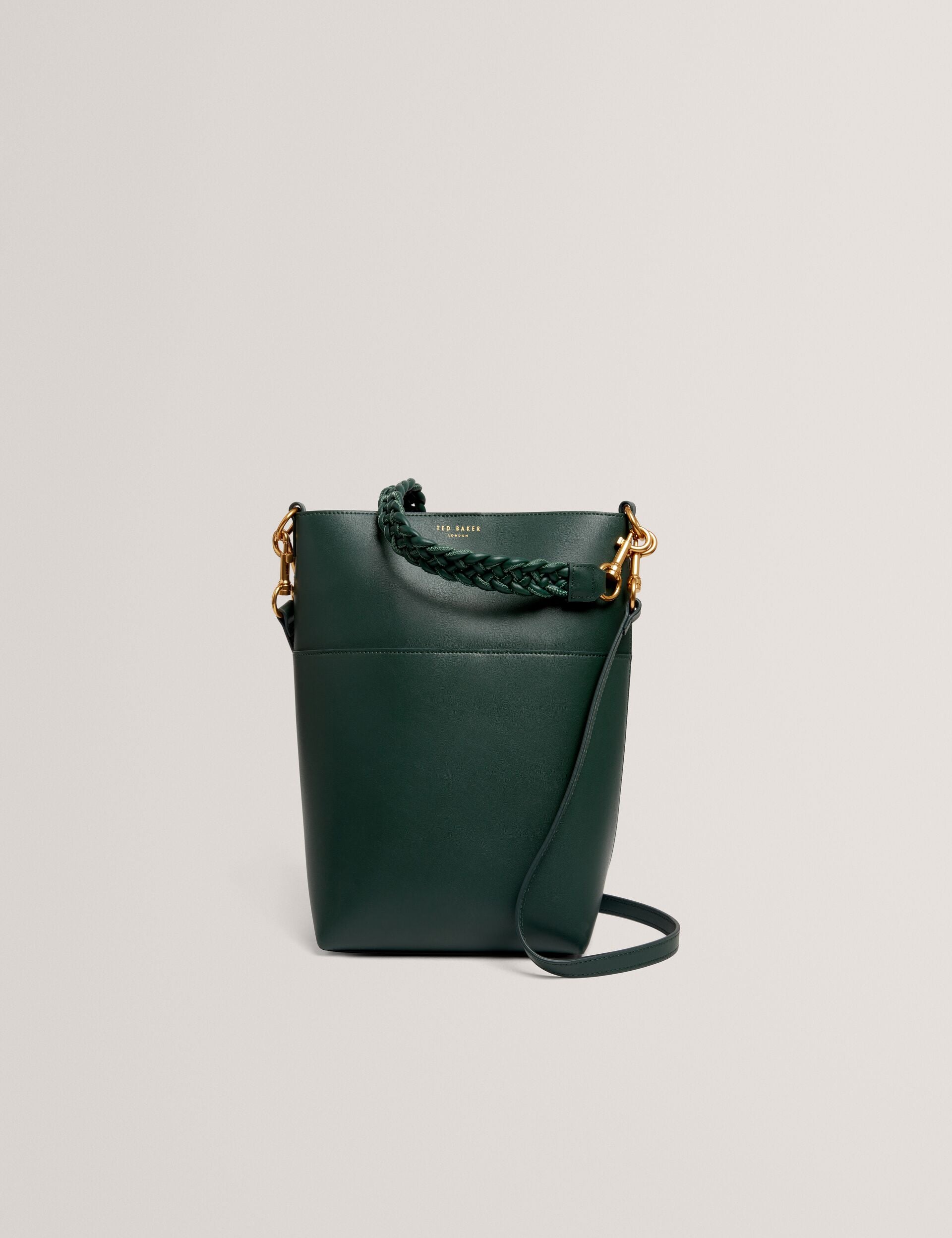 Wannda Weave Handle Leather Medium Bucket Bag Brn-Choc