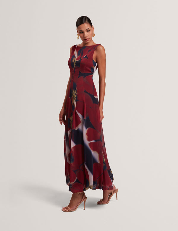 Ted Baker Red Blooms Bubble Hem Midaxi Dress