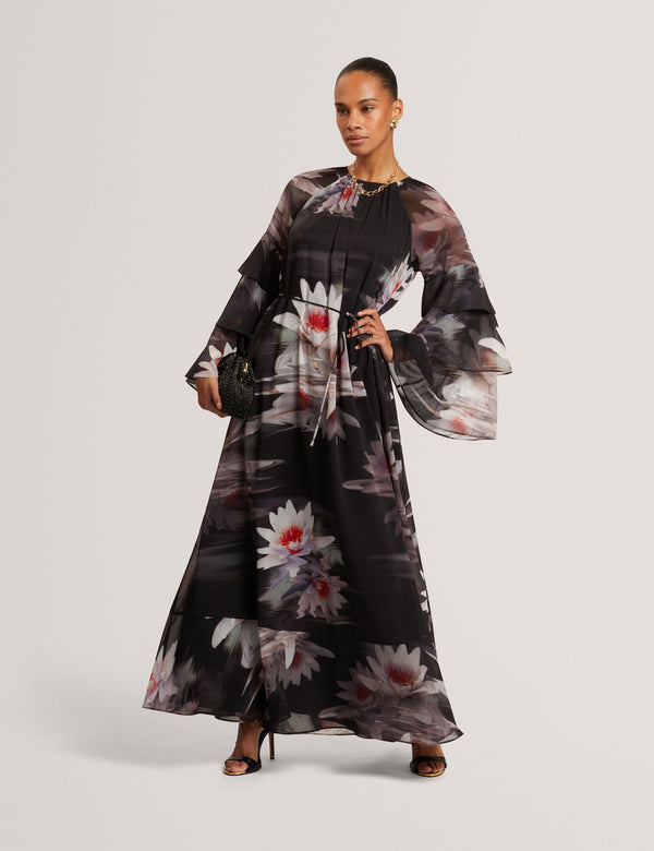 Ted Baker Lily Print Frilled Long Sleeve Maxi Dress