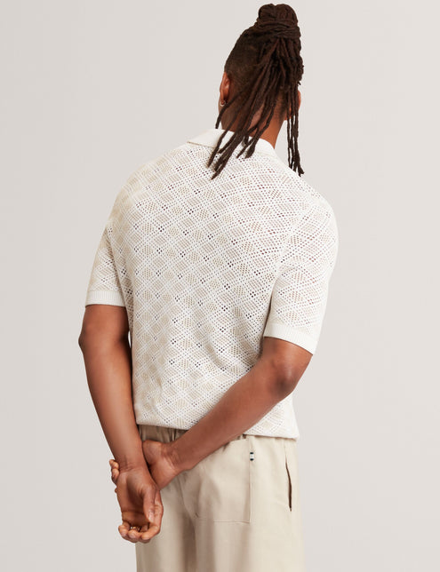 Ted Baker Geometric Open Knit Short Sleeve Polo