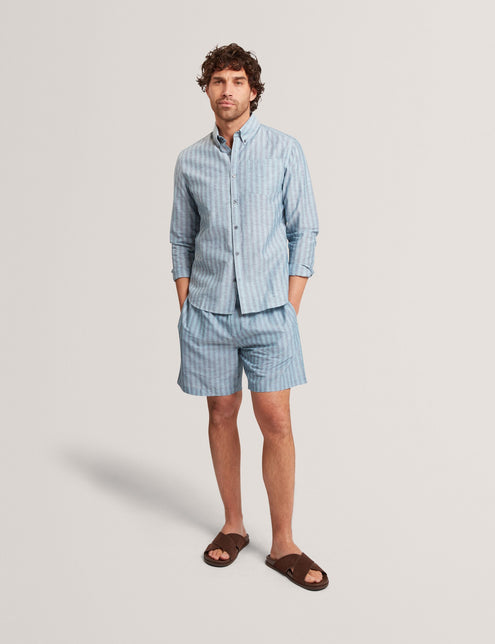 Ted Baker Striped Linen Blend Long Sleeve Shirt