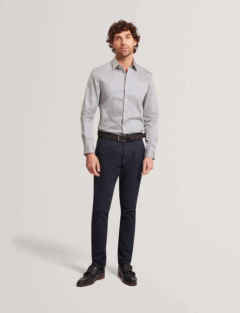 Ted Baker Slim Fit Tonal Geo Stretch Cotton Shirt