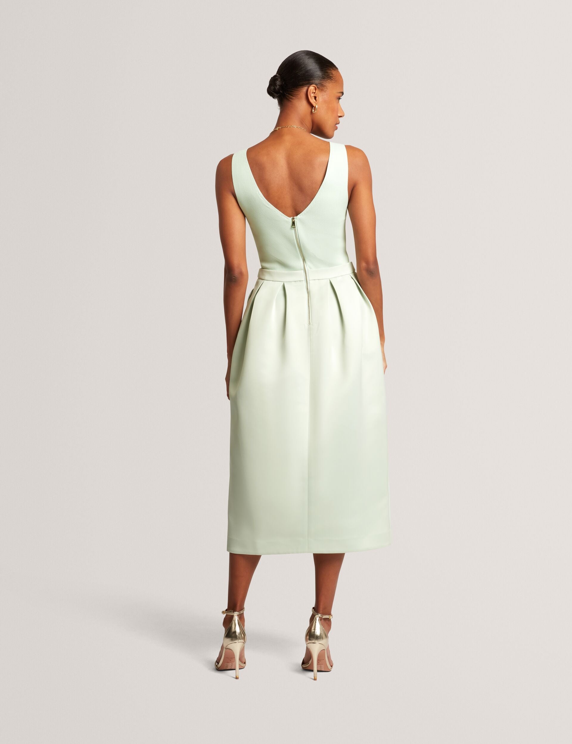 VERLENE Sleeveless Knit & Satin Tulip Midi Dress