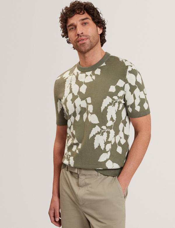 Ted Baker Foliage Print Cotton Fine Knit T-Shirt