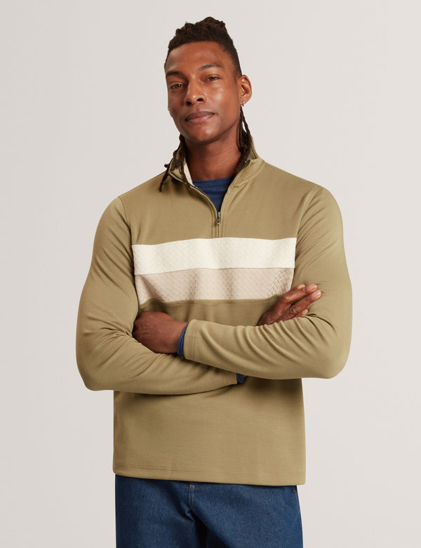 Ted Baker Stripe Panel Zip Neck Sweatshirt