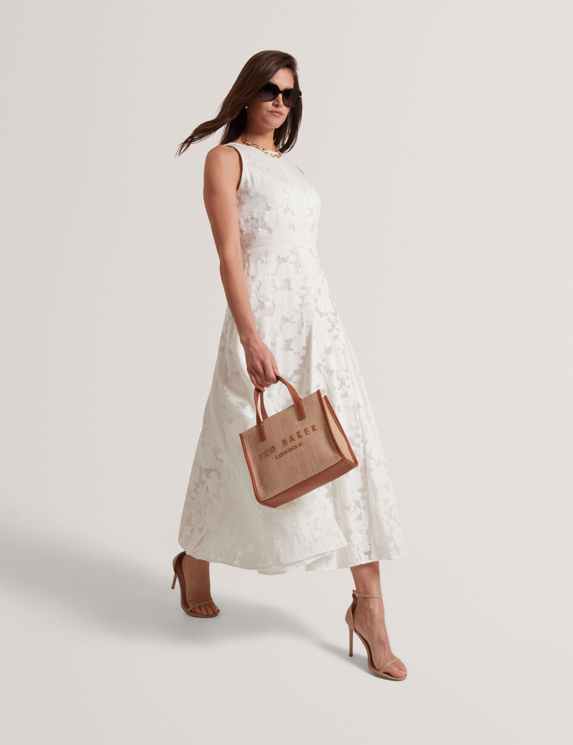 LEESAA Floral Texture Sleeveless A-Line Midi Dress