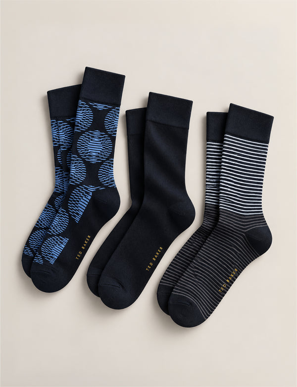 3 PK MENS NON TERRY PRINT CREW | BLUE