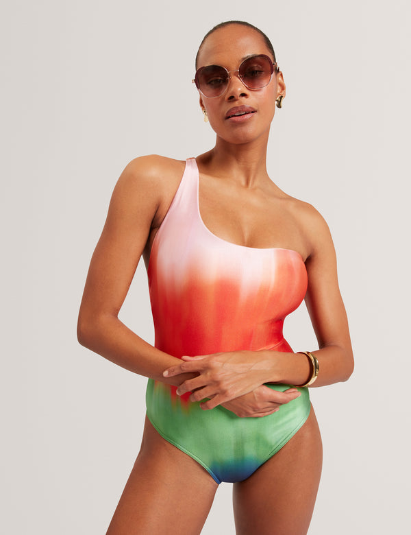 Ted Baker Blurred Ombre One Shoulder Swimsuit