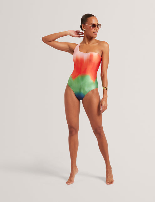 Ted Baker Blurred Ombre One Shoulder Swimsuit