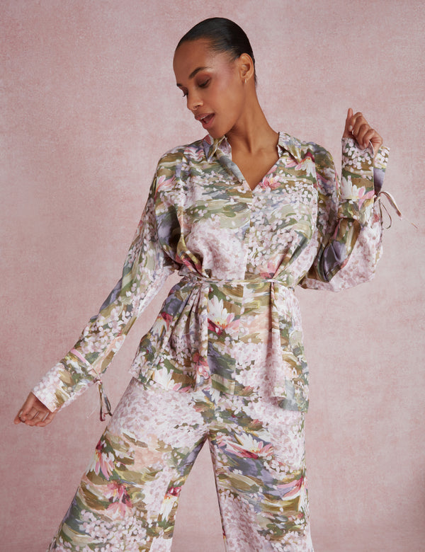 Ted Baker Lilypad Print Tie Detail Long Sleeve Blouse