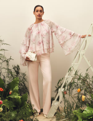 Ted Baker Rose Print Frilled Long Sleeve Top