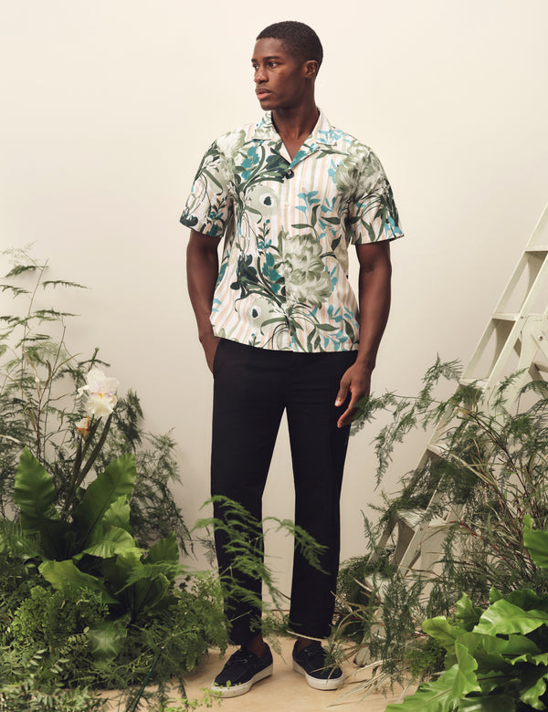 Ted Baker Floral Stripe Print Cotton Short Sleeve Shirt