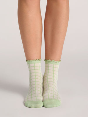 3 PK WOMENS NON TERRY RUFFLE ANKLET | LIGHT GREEN