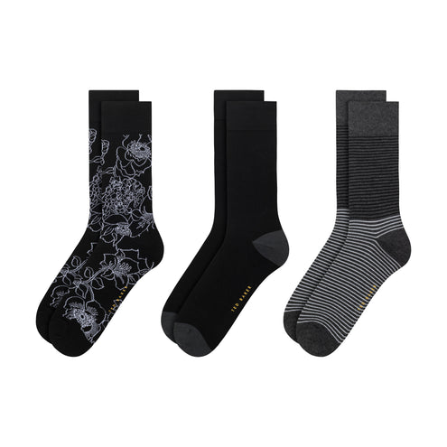 3 PK MENS NON TERRY PRINT CREW | BLACK
