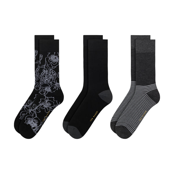 3 PK MENS NON TERRY PRINT CREW | BLACK