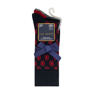 3 PK MENS NON TERRY PRINT CREW | RED