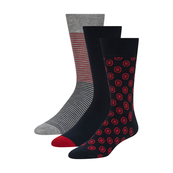 3 PK MENS NON TERRY PRINT CREW | RED