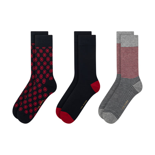 3 PK MENS NON TERRY PRINT CREW | RED