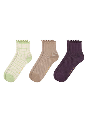3 PK WOMENS NON TERRY RUFFLE ANKLET | LIGHT GREEN